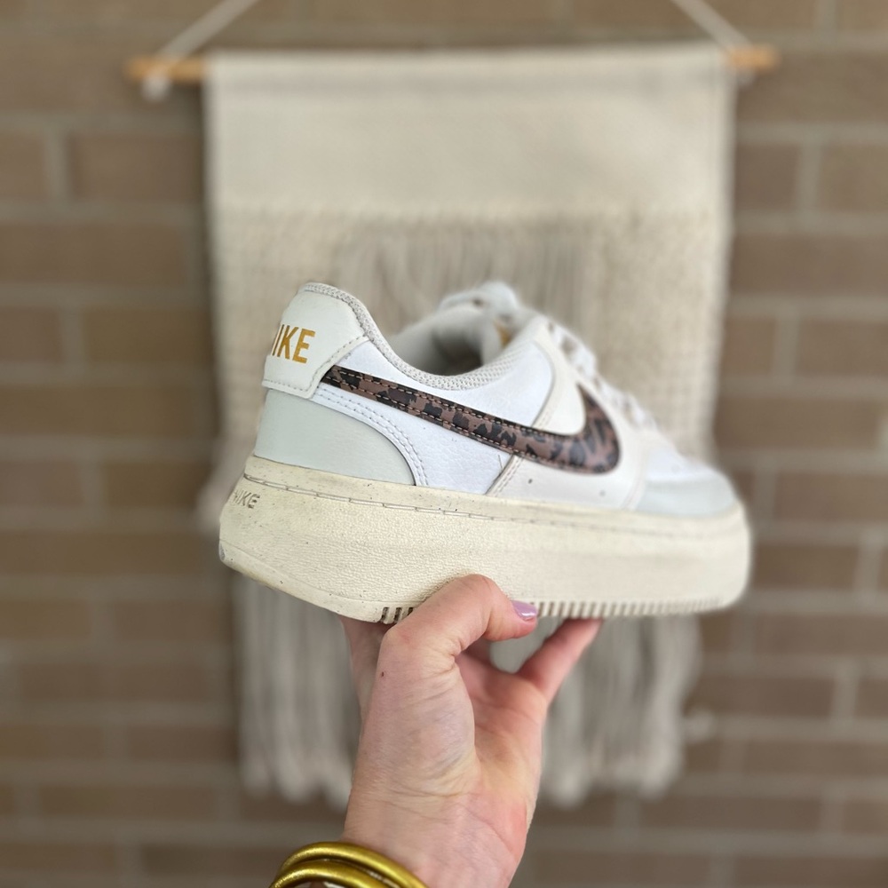 Nike Women’s Off-White Platform Sneakers with Leopard Swoosh - Picture 3 of 3